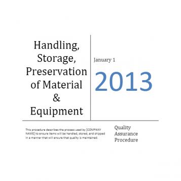 Handling, Storage, Preservation of Material and Equipment