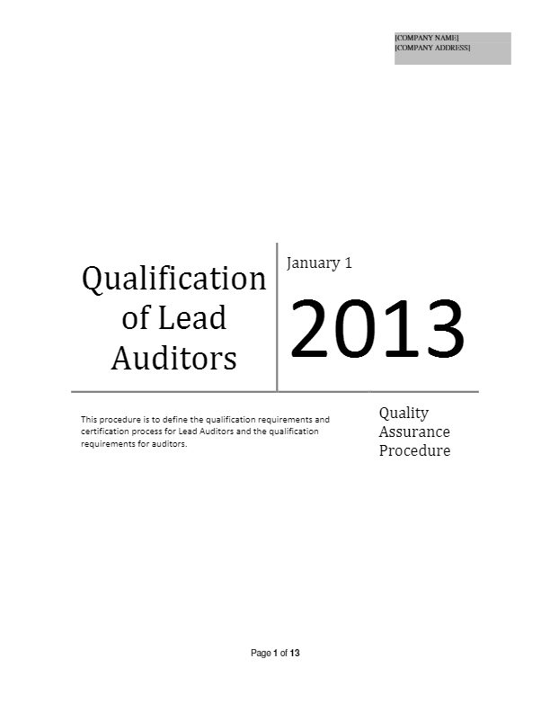 Qualification of Lead Auditors