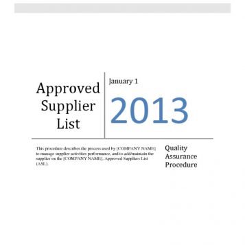 Administration of Approved Supplier List